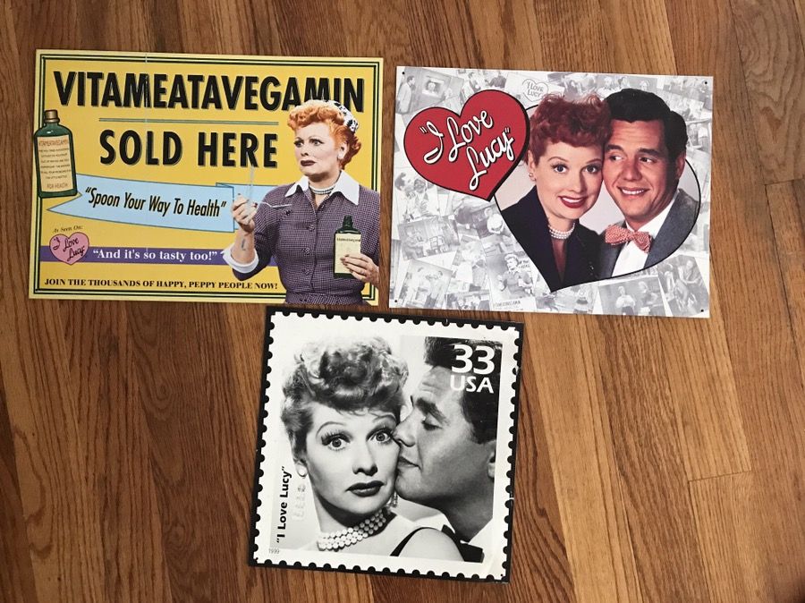 LOT Of 3 I Love Lucy Vitameatavegamin, Stamp, Lucy TIN SIGN Metal Wall Decor