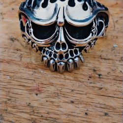 Stainless Steel Biker Flame Skull Cuff Bangle Bracelet