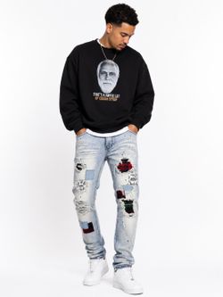 KDNK Comfort Stretch Skinny Distressed Patch Jeans