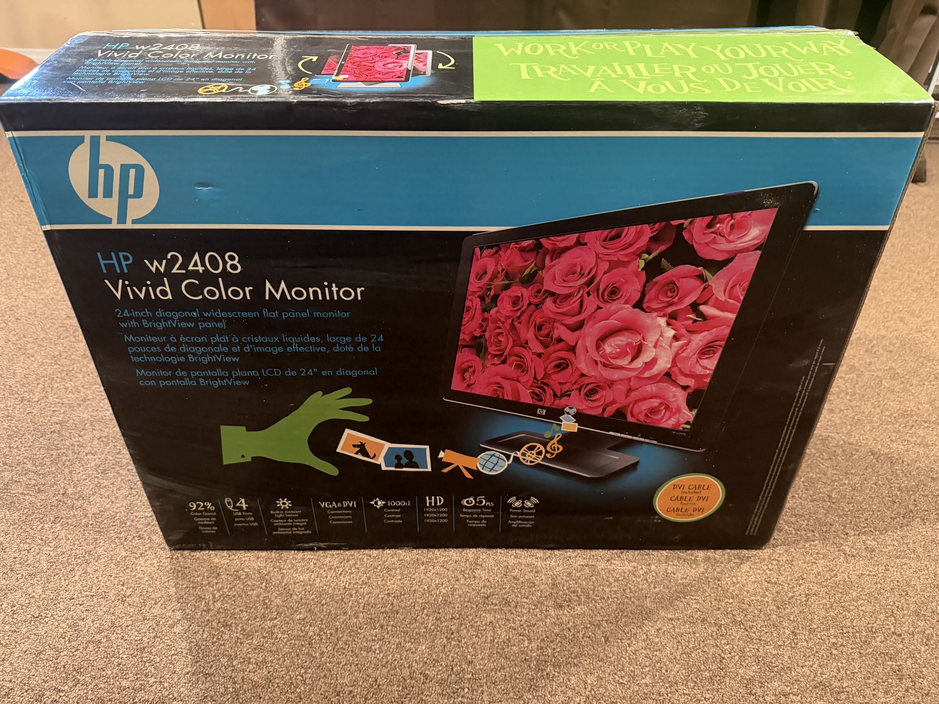 Hp W2408 vivid color monitor (new in box) 24”
