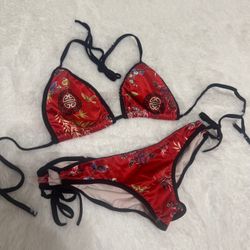New small red velvet y2k low rise bikini festival rave outfit dancer lingerie  