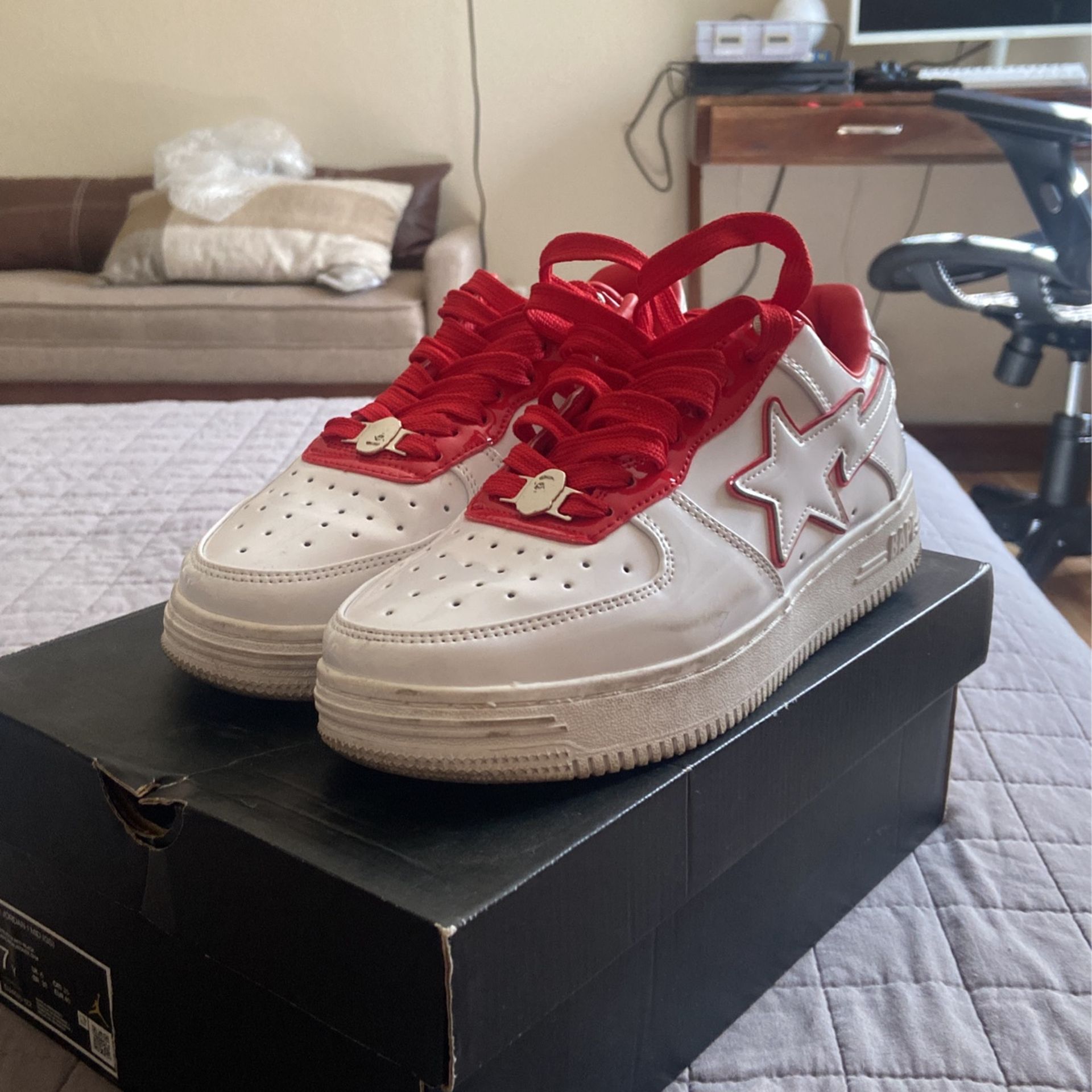 A Bathing Ape Bape Sta Patent Leather White Red & Accessories
