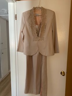 Nude gown and embroidered jacket