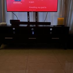 – Dark Wood TV Stand w Three Drawers (Fits Large TVs)