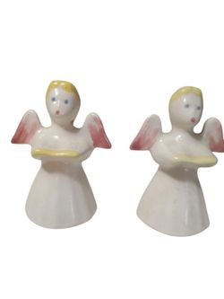 2 Vintage Porcelain Angels Christmas Decorations 3 1/4" Tall