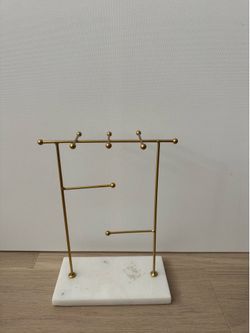White Marble & Gold Metal Frame Jewelry Stand