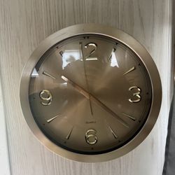 Modern Brushed Gold Wall Clock – 12” Silent Quartz Battery Operated – Minimalist Decor 