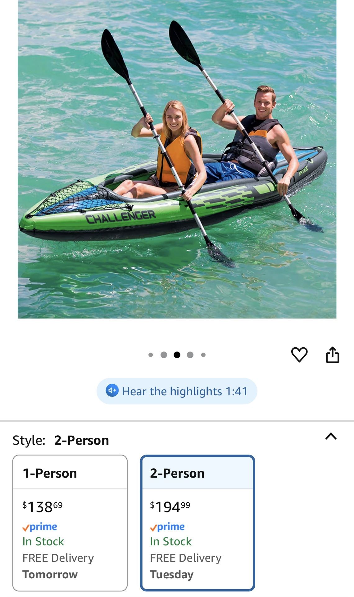 Good condition-INTEX Challenger Inflatable Kayak