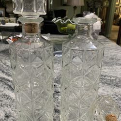 Matching Antique Heavy Glass Liquor Bottles 