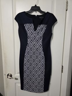 Dark Blue And White Geometric Dress