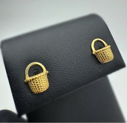 Jewelry 14k solid yellow gold only woven basket stud earrings 2.80g