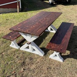 Handmade Farmhouse Table with Benches