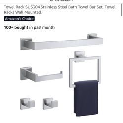 Bathroom Hardware Set Brushed Nickel 5-Pieces Bathroom Towel Rack SUS304 Stainless Steel Bath Towel Bar Set, Towel Racks Wall Mounted.