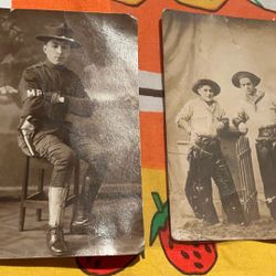 Two Unusual Postcards, Mp Military, Two Cowboys          Antique Postcard  World War I