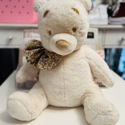 Disney Exclusive White Cream Gold WINNIE THE POOH Christmas Winter  Plush 18”