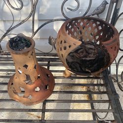 Table top fire pit/metal solar dog decor