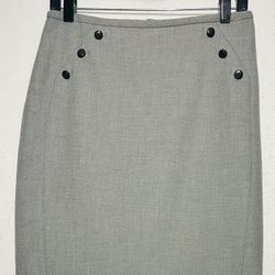 White House Black Market Short Pencil Skirt Button Accents Womens 4 Gray Lined 