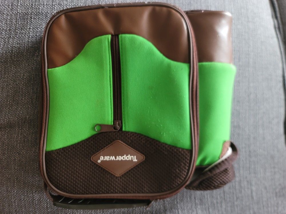 Green And Brown Tupperware Lunchbox With Bottle