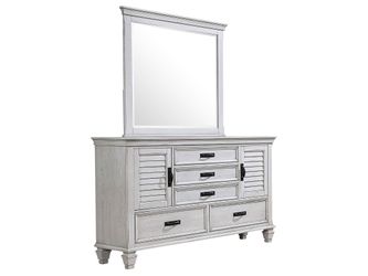 Franco Distressed White Dresser and Mirror