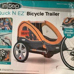 Take your children along for the ride with the InStep Quick-N-EZ double tow-behind bike trailer carrier. 16-inch pneumatic tires with molded rims prov