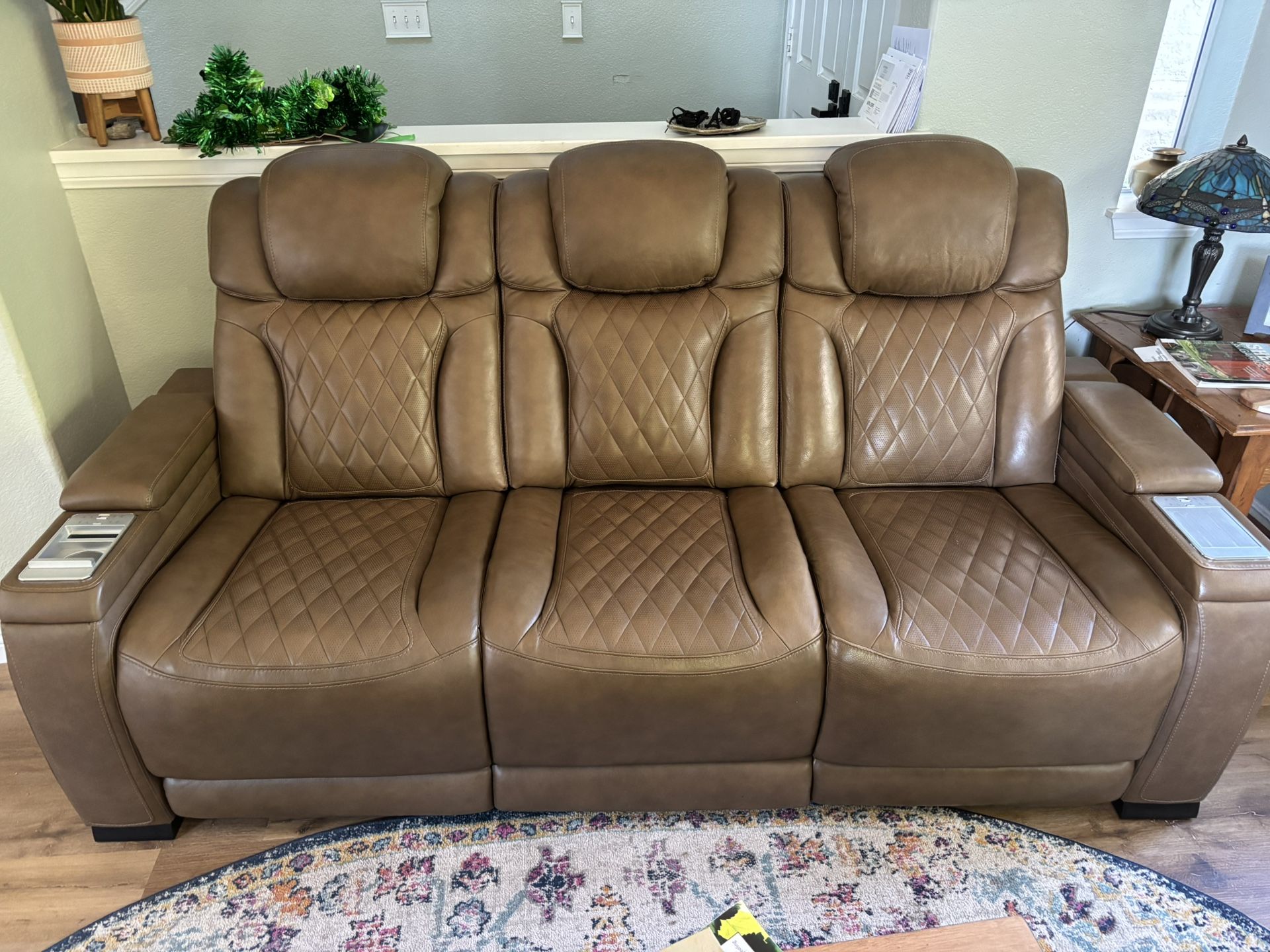Leather Couch sofa dual Power Recliner