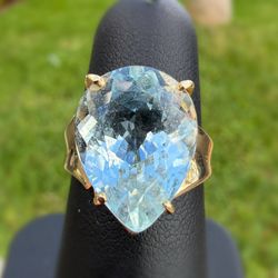 Jewelry 14k solid yellow gold 3.00CTW aquamarine pear cut Ring sz 6