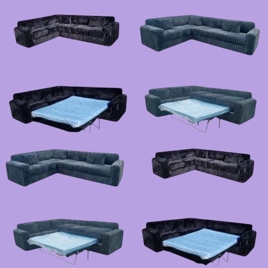 BRAND NEW 7X9FT AND 9X5.5FT SECTIONAL SOFA, CHAISE CORDOROY GUNMENTAL, BLACK FABRIC, CUSTOM MADE AVAILABLE