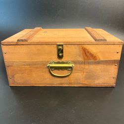 Vtg Cedar Box Bare Wood Brass Latch Handle Handmade Storage Rustic Utility Chest