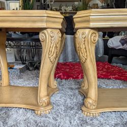 Beautiful Set Of Two Ornate Side/ End Tables With Bottom Shelves.