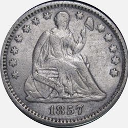 1857 U.S. SEATED LIBERTY SILVER HALF 1/2 DIME 5c COIN (VF-Very Fine)