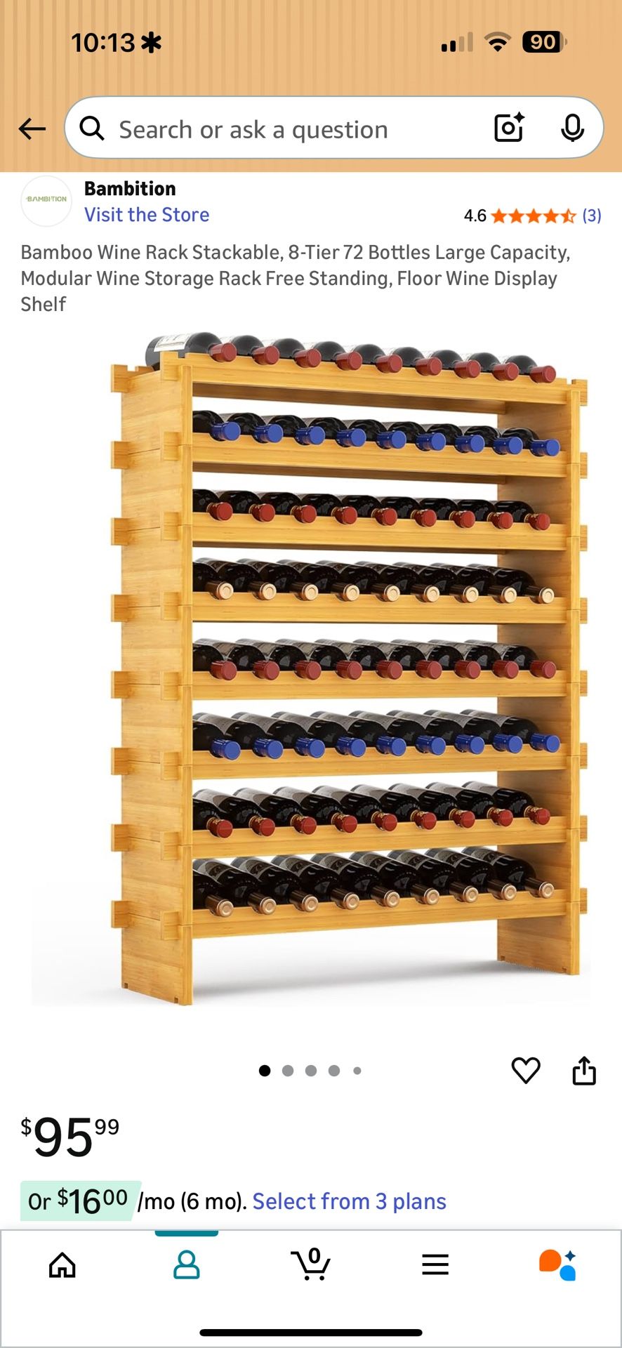 Bambition Bamboo Modular Wine Rack (72btls)