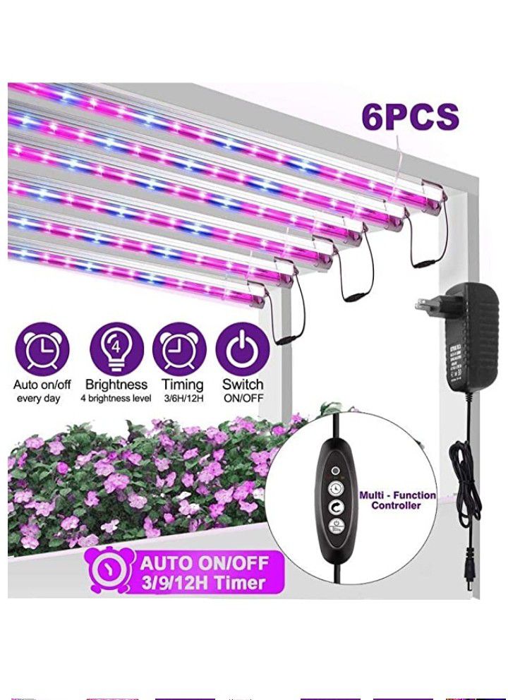 Led Grow Light Strip for Indoor Plants, Full Spectrum Auto On & Off Grow Lamp with Timer/Extension Cables Plant Lights Bar (6)