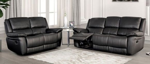 Brand New Black Leather Reclining Sofa & Loveseat