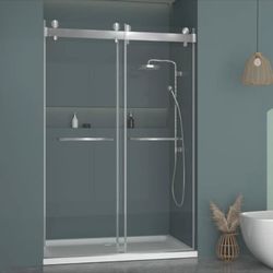 60 W x 79 H Frameless Double Sliding Door Shower Door With Closing System