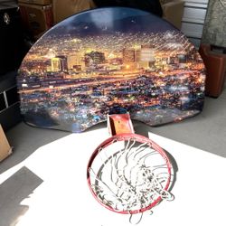 Beautiful Custom made, El Paso Tx Gymnasium basketball backboard and Rim. Metal-5 ft wide. New Except For Rim Westside