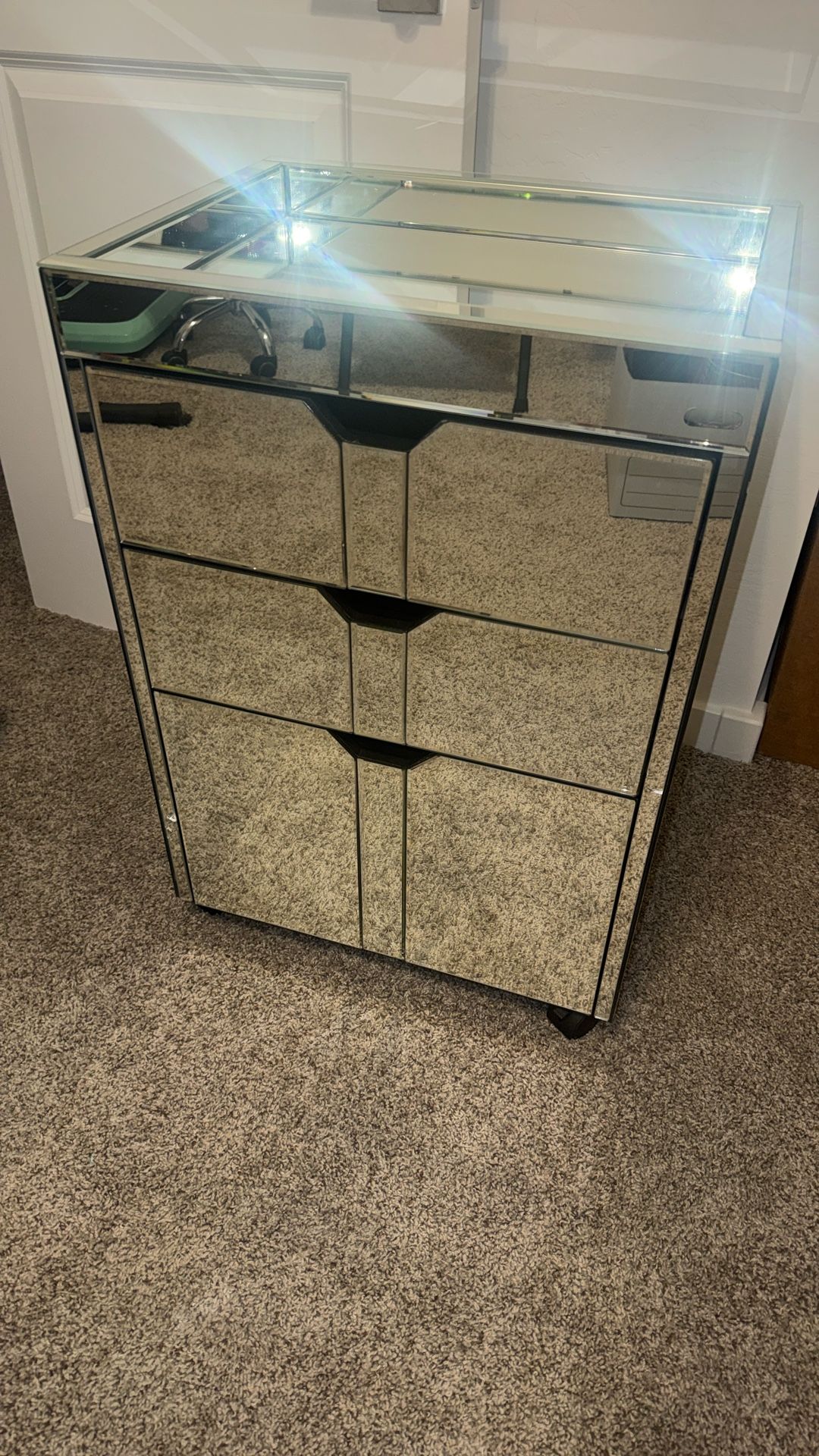 3 Drawer Mirrored File Cabinet