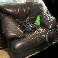 Brown Leather Couch & Chair Set