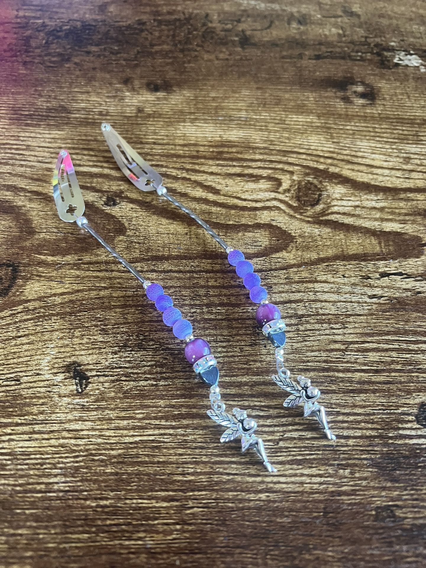 Silver Hair Clips With Beads And Dancing Fairy Charms