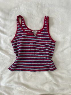 Forever 21 Red Blue Striped Ribbed Tank