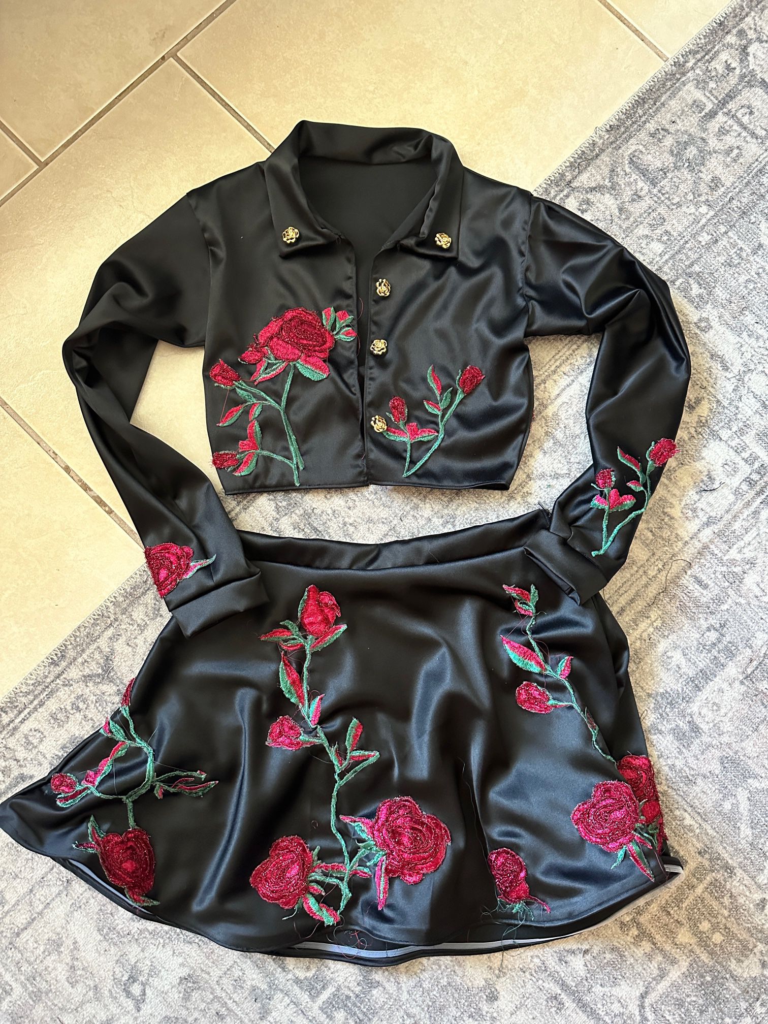 2 Piece Rose Cardigan And Skirt Set 
