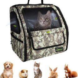 Foldable Cat Backpack Carrier, Dog Backpack Carrier for Small Dogs Cats Up to 12 Lbs, Three-Sided Breathable Pet Backpack with Soft Padded, Designed f