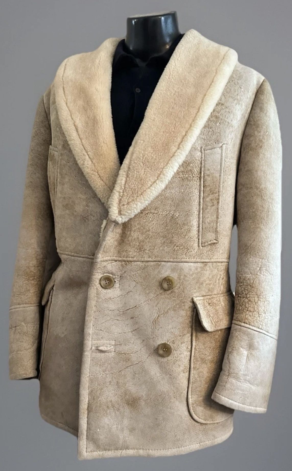 VTG Sheepskin Leather Rancher Coat Marlboro Men's 42 Shearling Lined