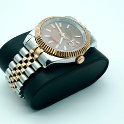 MEN LUXURY WATCH CHOCOLATE BROWN ROSE GOLD AND SILVER