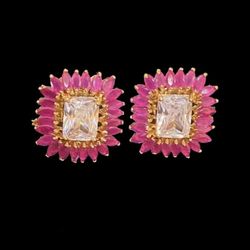 New Gold Diamond Studs with Ruby Baguettes