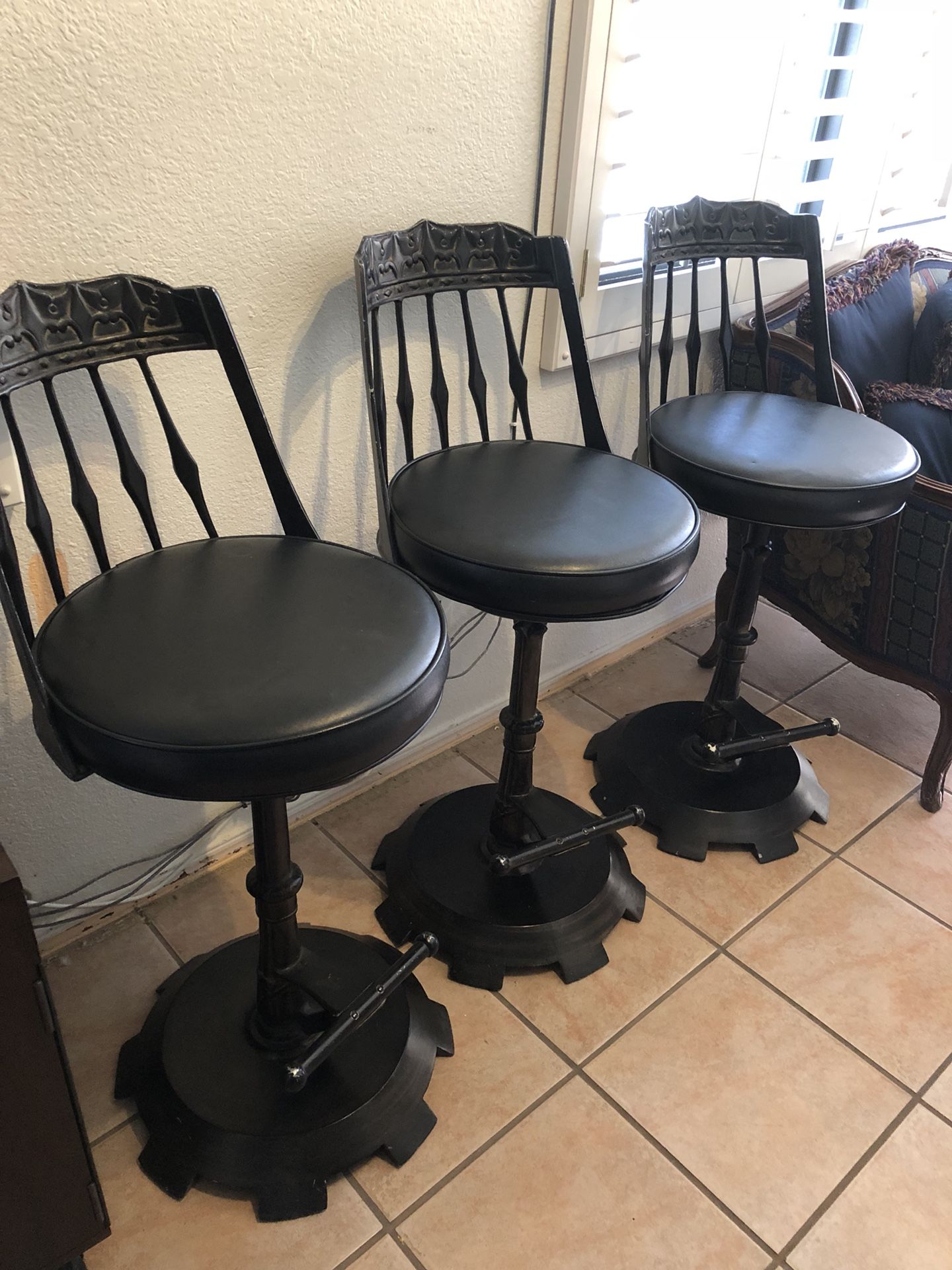 Vintage 1960’s Kessler Industries Heavy Cast Aluminum Bar Stools - Black