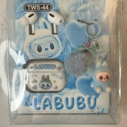 Labubu - Wireless Headphones Set  (Case + Charm/Keychain included) Blue 