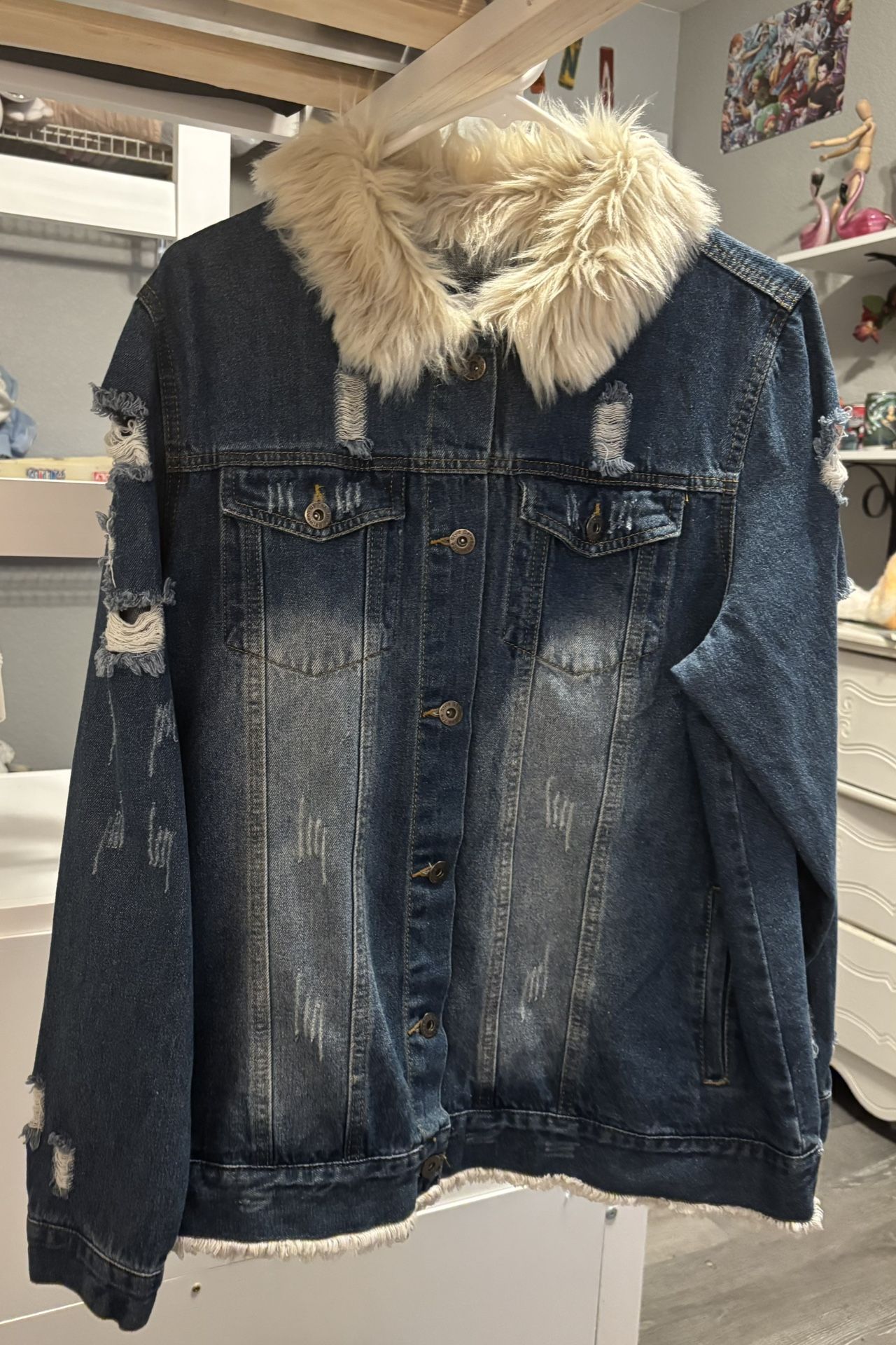 Distressed Denim Jacket (XL)