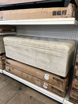 43" Folding Storage Ottoman Bench Foot Rest with Metal Frame - Cream White