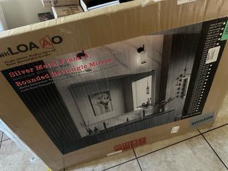 LOAAO Silver Metal Framed Rounded Rectangle Wall Mirror