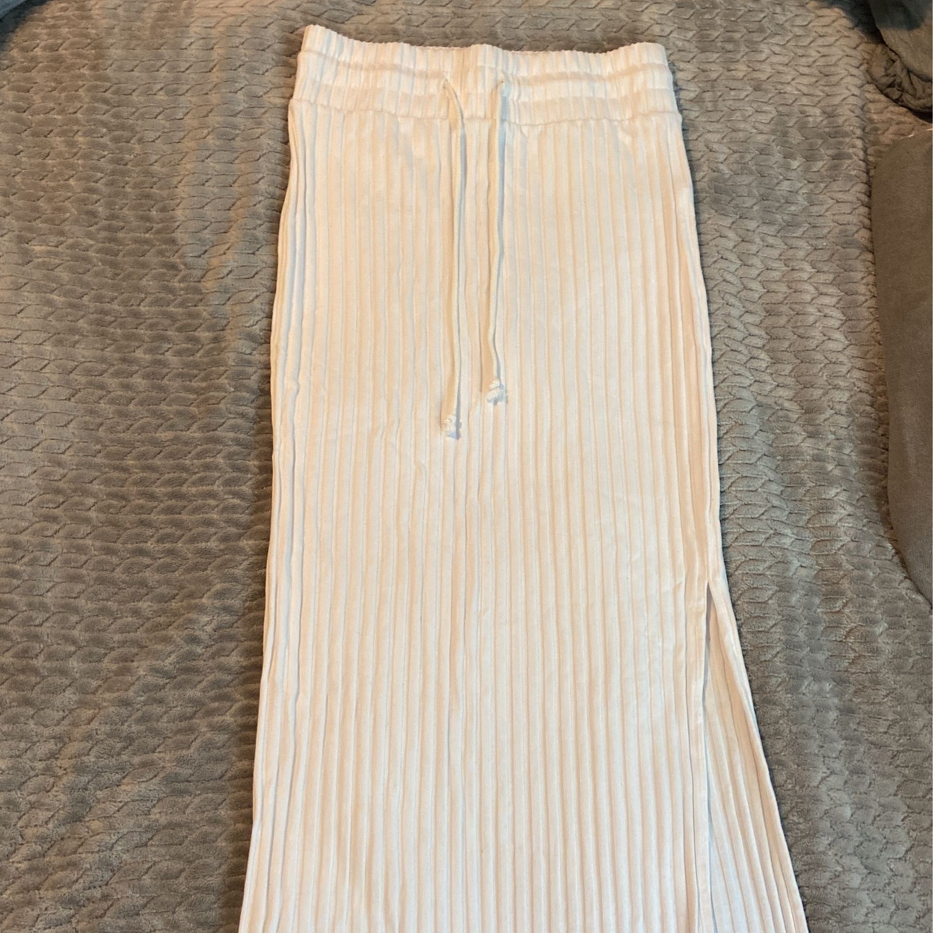 Solid White Maxi Skirt With Banded Waist (small)